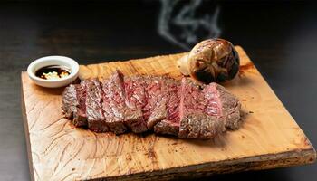 A la parrilla carne de vaca filete medio raro en fuego selectivo atención 3d ilustración ai generar foto