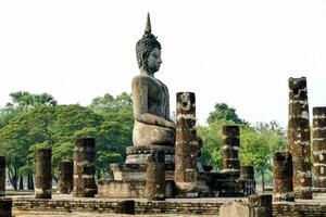 buddha statue in front of a temple in thailand photo