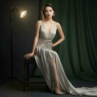 ai generado retrato de un hermosa mujer en un elegante de moda Moda ajustado vestido. foto