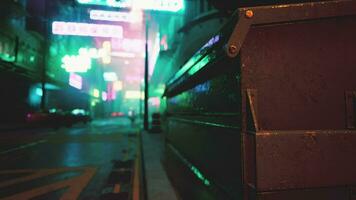 borroso bokeh ligero firmar tablero a lo largo calle en ciudad la vida nocturna céntrico en Seúl video