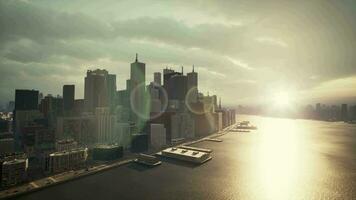 Aerial view of city skyscrapers video