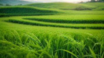 Close-up high-resolution image of a beautiful green rice paddy field. AI Generated. AI Generative. photo