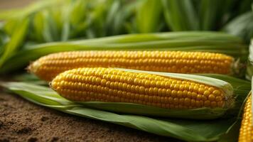 Close up high resolution image of fresh corn from the field in a countryside. AI Generated. AI Generative. photo