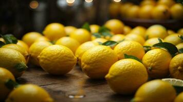 Close-up high-resolution image of fresh and natural lemon fruits. AI Generated. AI Generative. photo