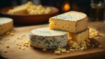 Close-up high-resolution image of delicious and creamy cheese on the table. AI Generated. AI Generative. photo