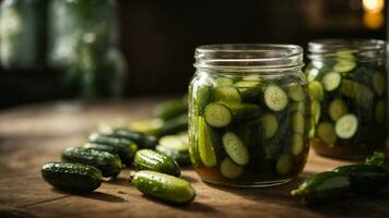 Close-up high-resolution image of fresh and natural cucumber pickles. AI Generated. AI Generative. photo