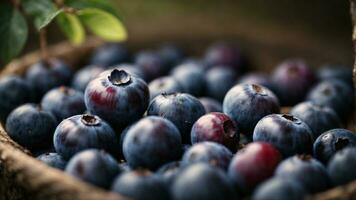 Close-up high-resolution image of fresh and delicious blueberry. AI Generated. AI Generative. photo