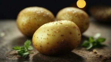 Close-up high-resolution image of fresh and natural potatoes from the farm. AI Generated. AI Generative. photo