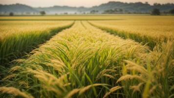 Close-up high-resolution image of a stunning rice paddy field in a countryside. AI Generated. AI Generative. photo