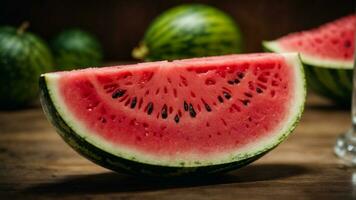 Close-up high-resolution image of big red fresh watermelon. AI Generated. AI Generative. photo