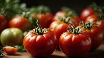 Close-up high-resolution image of fresh and natural big red tomatoes. AI Generated. AI Generative. photo