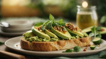 Close-up high-resolution image of delicious avocado toast for breakfast. AI Generated. AI Generative. photo