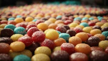 A large pile of colorful candy balls and jellybeans. AI Generated. AI Generative. photo