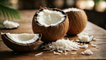 Close-up high-resolution image of delicious coconut fruits. AI Generated. AI Generative. photo