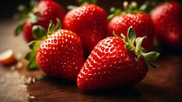 Close-up high-resolution image of big red strawberry. AI Generated. AI Generative. photo