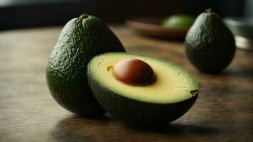 Close-up high-resolution image of fresh sliced avocado. AI Generated. AI Generative. photo