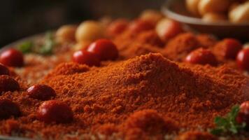 Close-up high-resolution image of red paprika powder. AI Generated. AI Generative. photo
