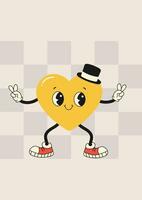 groovy postcard template heart character, on background vector