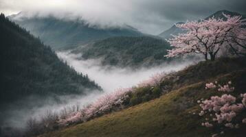Japanese landscape. AI generated photo