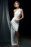 AI generated Portrait of a Beautiful Woman in a Stylish Trendy Fashion Bodycon Dress. photo