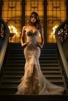 AI generated Portrait of a Beautiful Super Model in a Stylish Trendy Fashion Bodycon Dress. photo