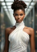 AI generated Portrait of a Beautiful Super Model in a Stylish Trendy Fashion Bodycon Dress. photo