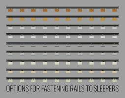 Set of vector illustrations of OPTIONS FOR ATTACHING RAILS TO SLEEPERS.