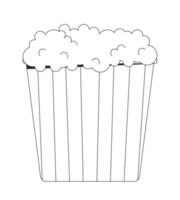 Popcorn bucket black and white 2D line cartoon object. Tasty salty popcorn box square isolated vector outline item. Sweet fastfood container striped. Cinema fun monochromatic flat spot illustration