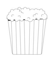 Popcorn bucket black and white 2D line cartoon object. Tasty salty popcorn box square isolated vector outline item. Sweet fastfood container striped. Cinema fun monochromatic flat spot illustration