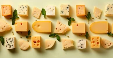 AI generated Several varieties of cheese, elite varieties of cheese made from milk - AI generated image photo