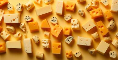 AI generated Several varieties of cheese, elite varieties of cheese made from milk - AI generated image photo