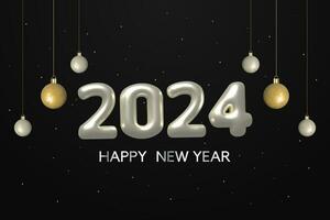 2024 Happy New Year with silver script and hung ball on isolated background vector