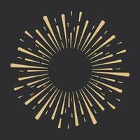 Golden Fireworks, rays, sunburst frames circle border decoration, sparkle in doodle style, line sketch explosion isolated on dark background. Vector illustration