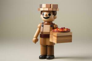 AI generated A figurine of a wooden pizza maker on a light background. Generative AI photo