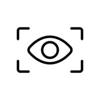 Eye scan icon. Simple outline style. Visual identity, focus, view, vision, future tech, eye with scanning frame, technology concept. Thin line symbol. Vector illustration isolated.