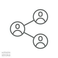 People network icon. Simple outline style. Social network, connect, circle, share, link, community, team, group, business concept. Thin line symbol. Vector illustration isolated. Editable stroke.