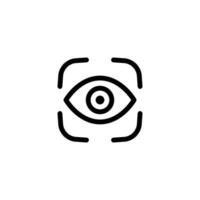 Eye scan icon. Simple outline style. Visual identity, focus, view, vision, future tech, eye with scanning frame, technology concept. Thin line symbol. Vector illustration isolated.