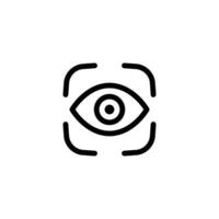 Eye scan icon. Simple outline style. Visual identity, focus, view, vision, future tech, eye with scanning frame, technology concept. Thin line symbol. Vector illustration isolated.