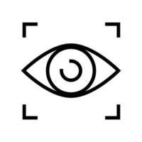 Eye scan icon. Simple outline style. Visual identity, focus, view, vision, future tech, eye with scanning frame, technology concept. Thin line symbol. Vector illustration isolated.