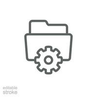 Data management icon. Simple outline style. Document, file, folder, record, digital database, system information concept. Thin line symbol. Vector illustration isolated. Editable stroke.