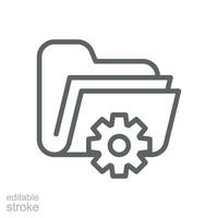 Data management icon. Simple outline style. Document, file, folder, record, digital database, system information concept. Thin line symbol. Vector illustration isolated. Editable stroke.