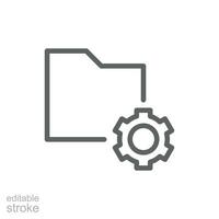 Data management icon. Simple outline style. Document, file, folder, record, digital database, system information concept. Thin line symbol. Vector illustration isolated. Editable stroke.