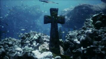 Crosses underwater in sunken cemetery on bottom of volcanic origin in Atlantic video