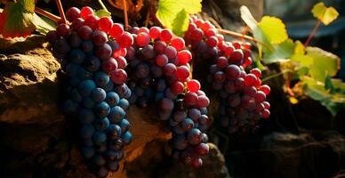 AI generated Wine vineyard, close-up grapes, future wine - AI generated image photo