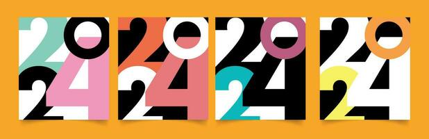 Set of modern 2024 new year cards with geometric. Creative design template with colorful numbers. vector