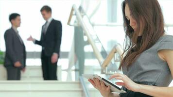 A group of young businessmen analyzed and discussed video