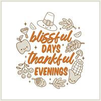 Blissful Days thankful Evenings Thanksgiving Tote Bag vector