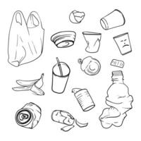 waste, garbage, and trash template in hand drawn design for environmental campaign vector