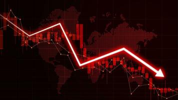 Illustration of stock market losses. Bankrupt financial information concept with arrows pointing down. Descending trading graph vector