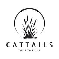 cattails or river reed grass plant logo design, aquatic plants, swamp, wild grass vector